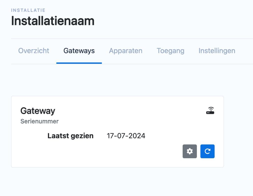 Gateway instellingen - Baudrate