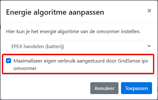 Energie algoritme aanpassen - Maximaliseer eigen verbruik