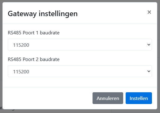 Gateway instellingen - Baudrate